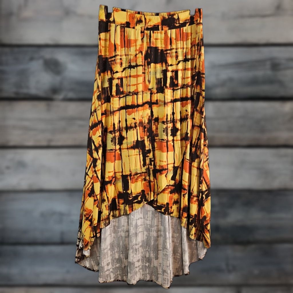 Vintage Ranna Gill Skirt Womens Small Orange Yellow Pull On Rayon Blend A-Line Long 40.5" Waist 14.5" Summer Spring Women Size 28" / US 6 / IT 42 - 1 Thumbnail