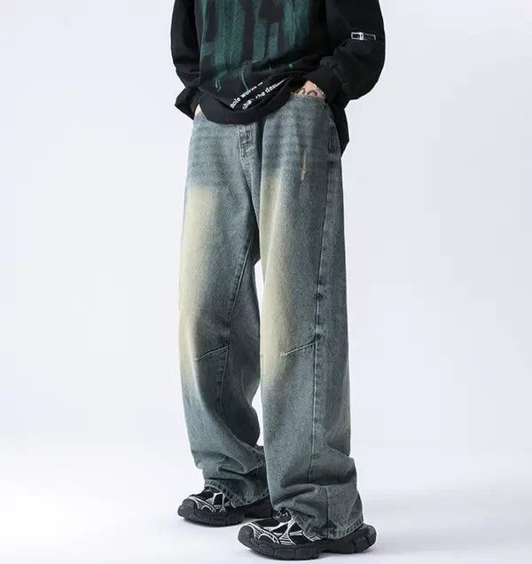 VIBE High street distressed mud yellow loose wide leg jeans Size US 34 / EU 50 - 3 Thumbnail