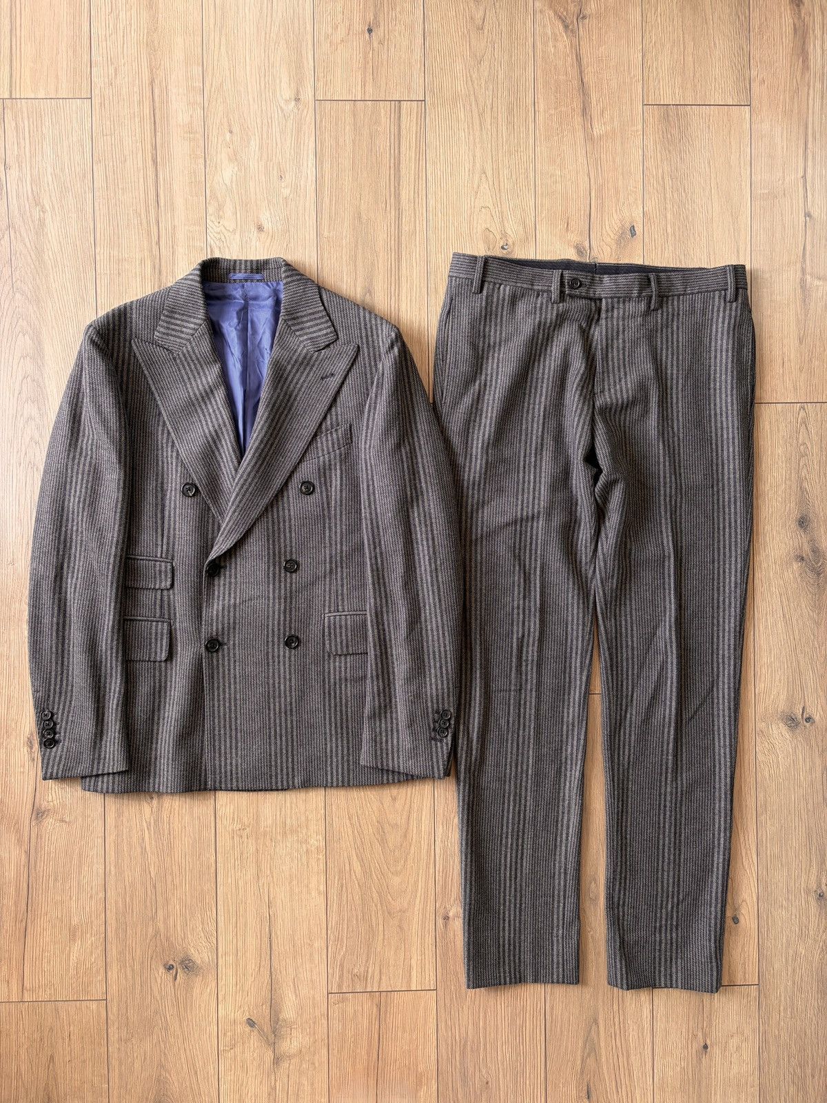 Lardini Gabriele Pasini Striped Brown/Gray Double Breasted Suit Size 48R - 1 Thumbnail