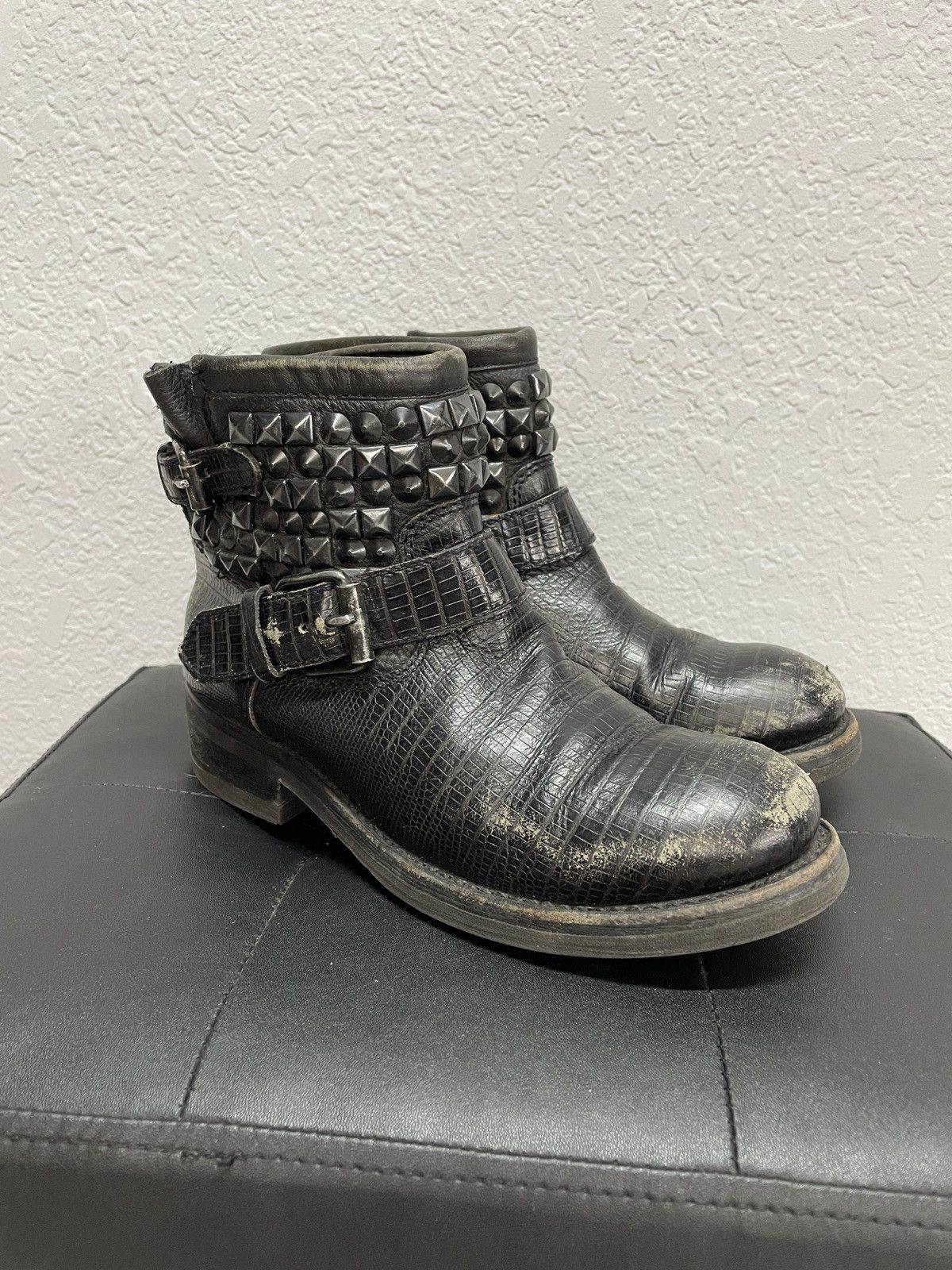 If Six Was Nine Vintage Italian AS 98 Rick Owens Style Leather Biker Boots Size US 7 / IT 37 - 9 Thumbnail