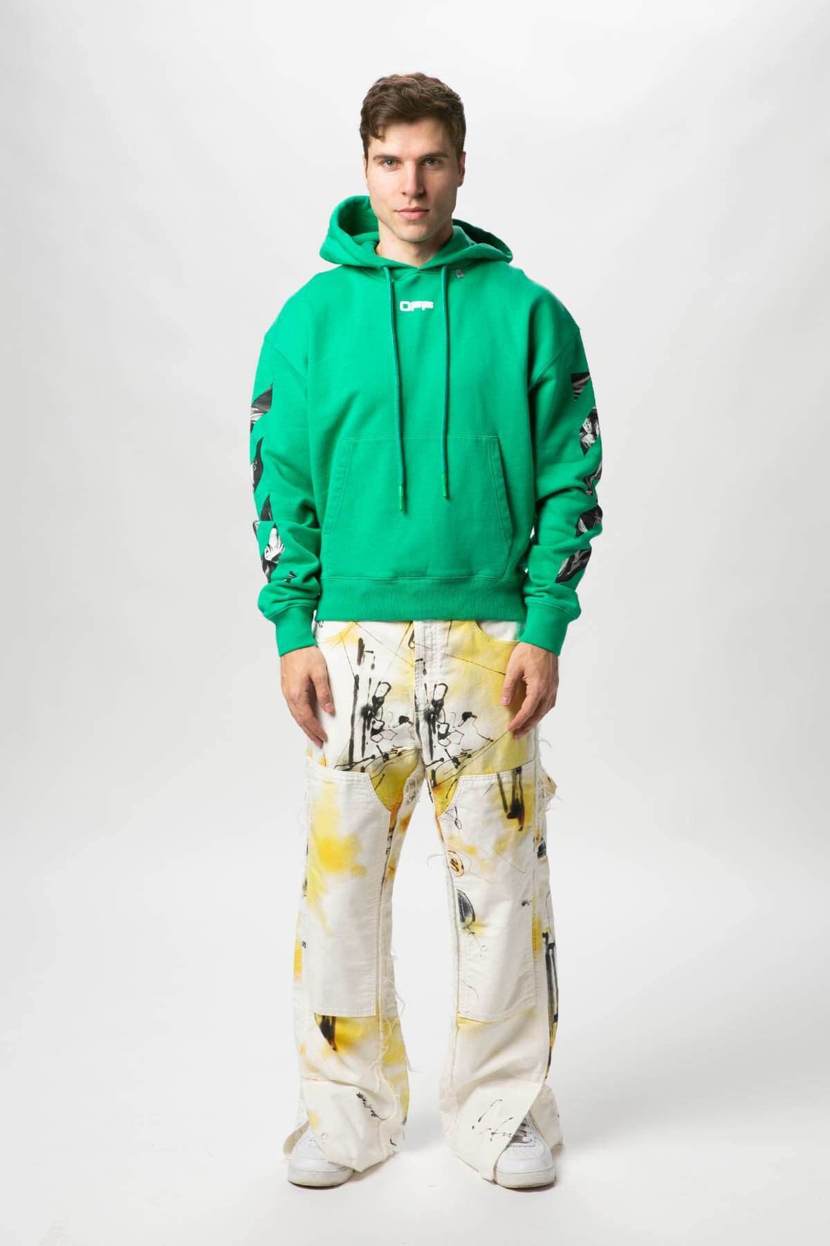 Off-White Green Caravaggio Diagonals Box Oversized Hoodie Size M / US 6-8 / IT 42-44 - 6 Thumbnail
