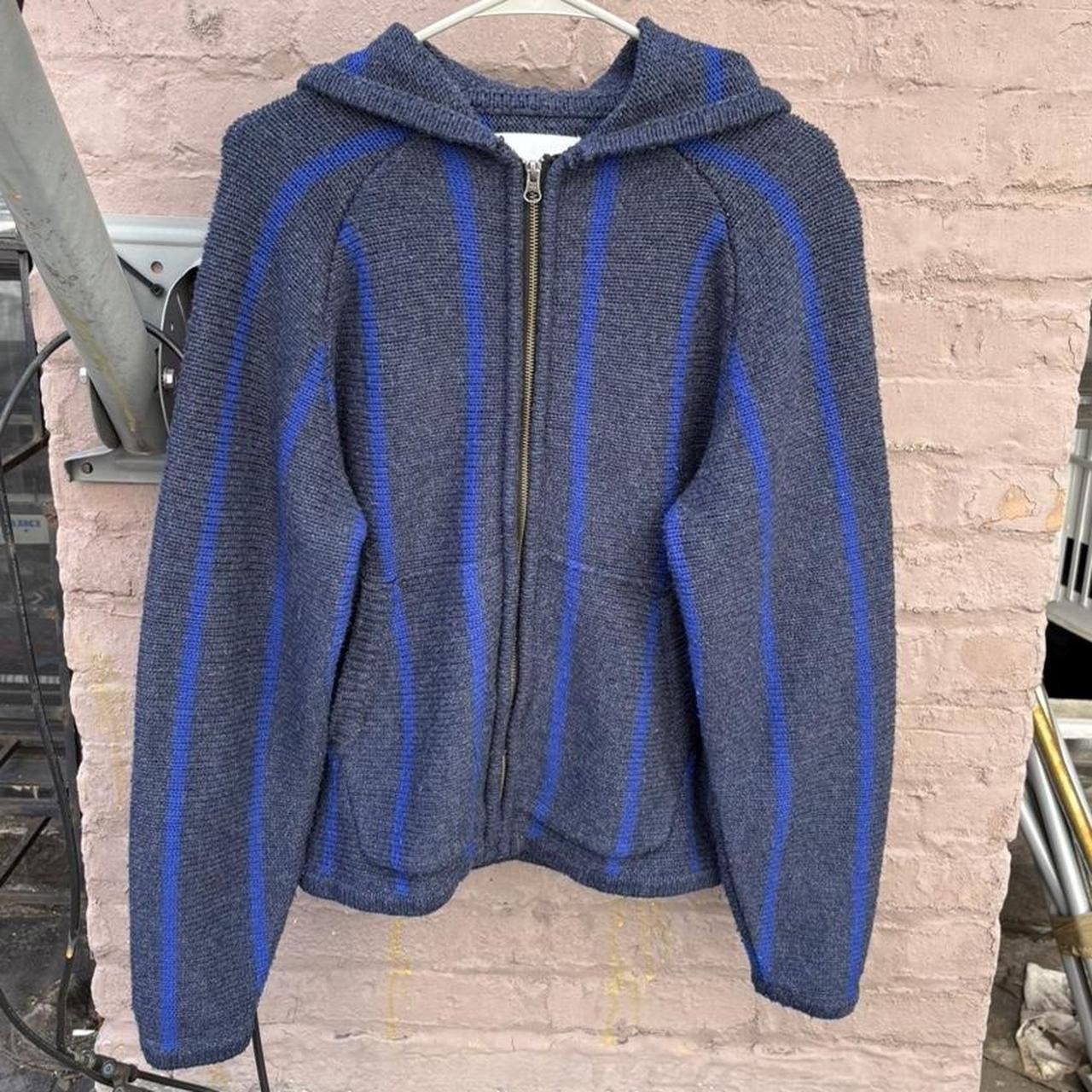 Adsum Adsum Blue Striped Wool Raglan Zip Up Sweater Hooded Jacket Size US S / EU 44-46 / 1 - 1 Thumbnail