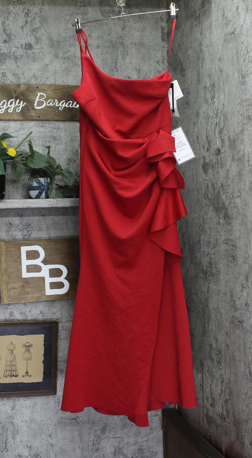 Nwt Xscape Shoulder Scuba Crepe Ruffle Dress 4795xp Red 14p