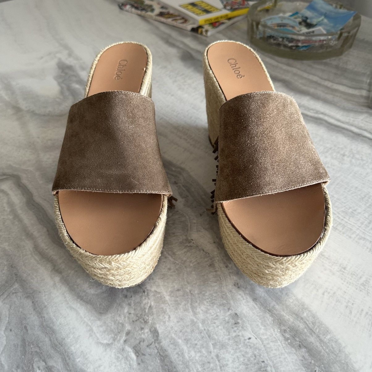 Chloe Chloe Estel Fringe-Trimmed Wedge Espadrille in Brown Suede Size US 9.5 / IT 39.5 - 4 Thumbnail