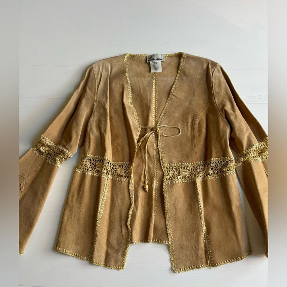 Designer Crochet embroidered Suede Vintage Y2K Boho Jacket Size M / US 6-8 / IT 42-44 - 1 Thumbnail