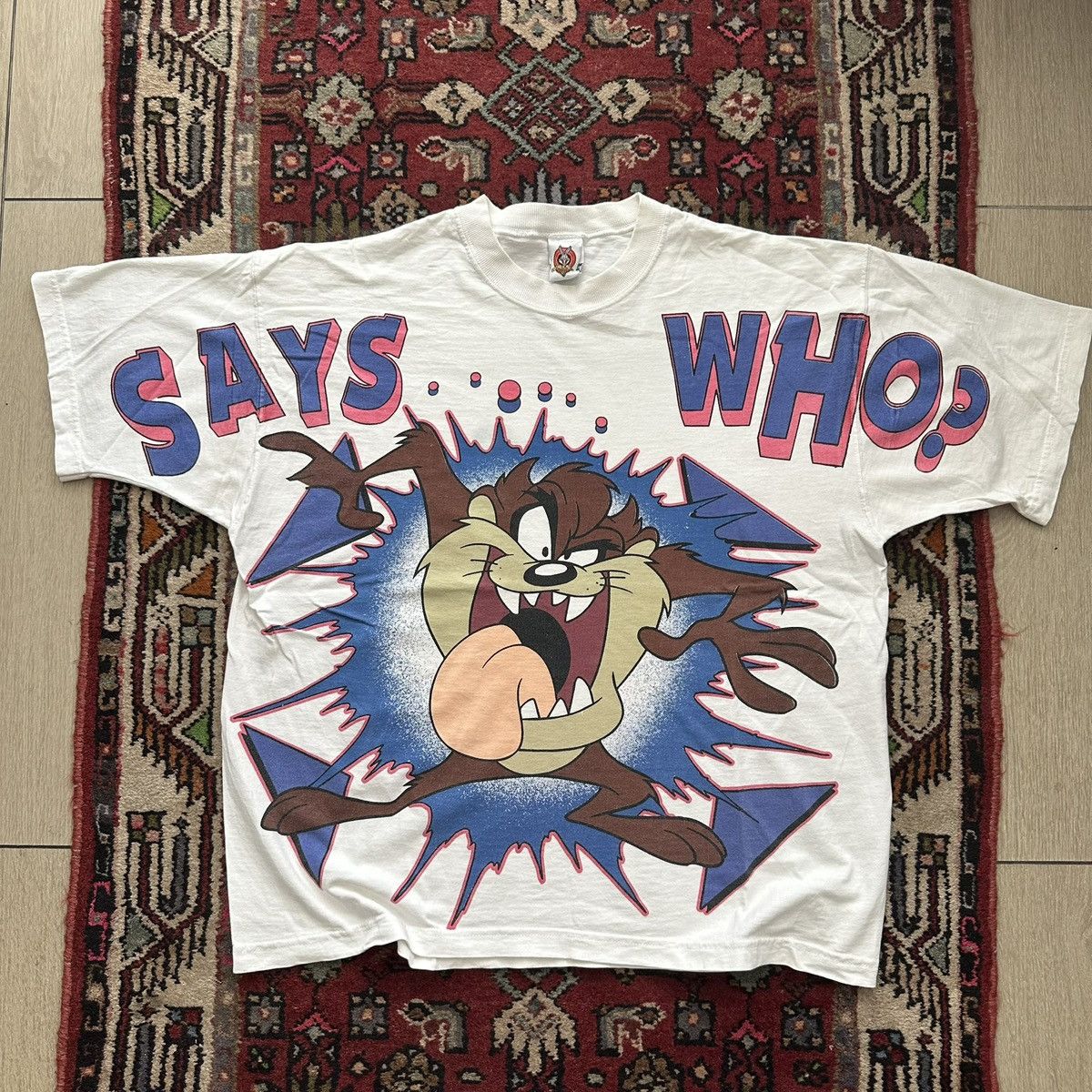 Vintage 1997 Taz “Says Who?” All Over Print Tee Vintage Looney Tunes Size US XL / EU 56 / 4 - 4 Thumbnail