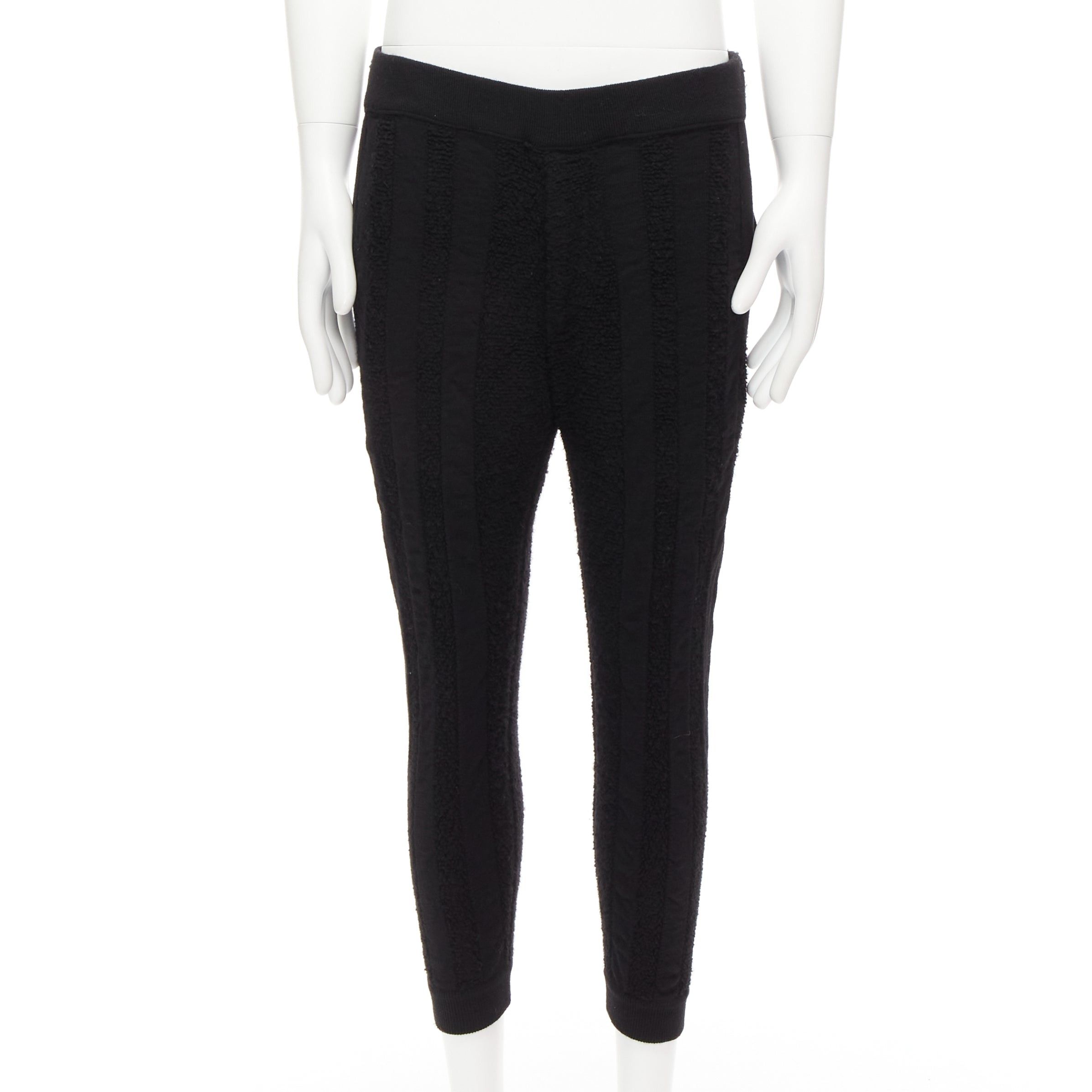 image of Issey Miyake Men 100% Wool Black Chenille Striped Tapered Jogger Pants Jp1 S (Size 28)