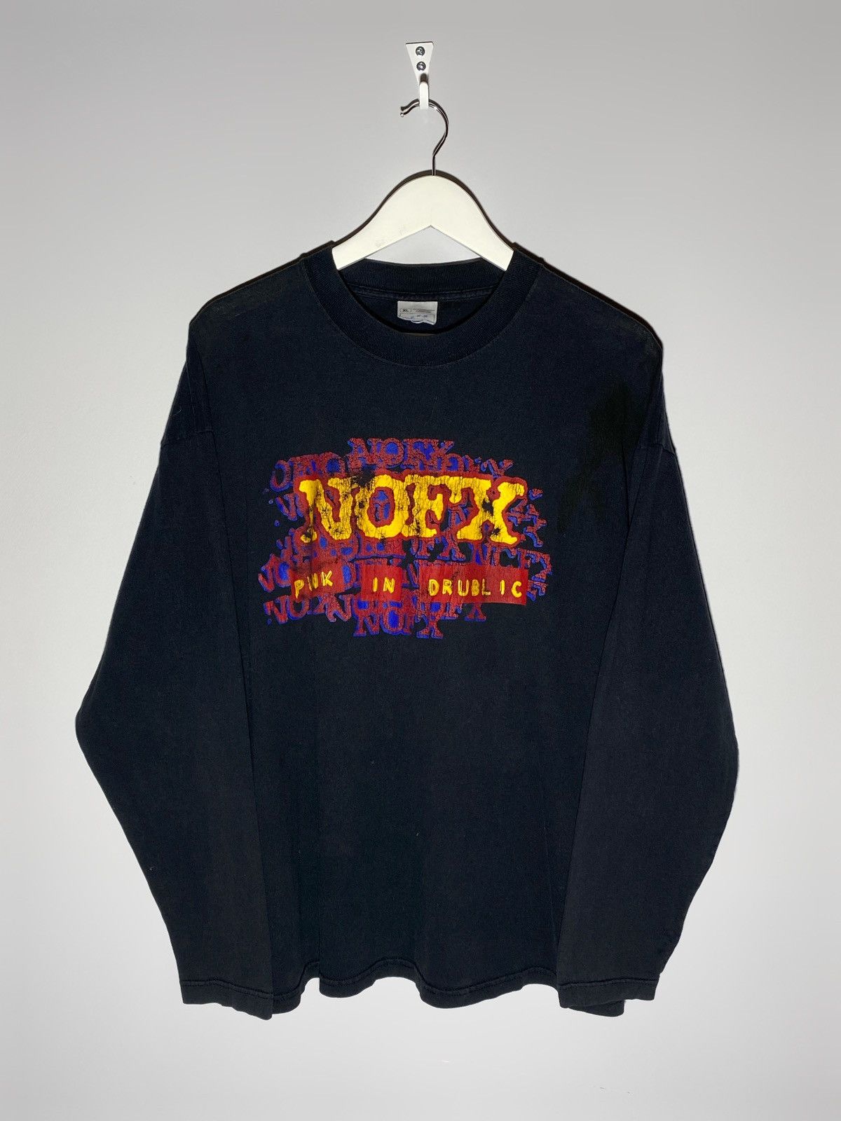image of Band Tees x Rock T Shirt Vintage 90's Nofx Punk In Drublic Screen Stars Tag Longsleeve in Black (Si