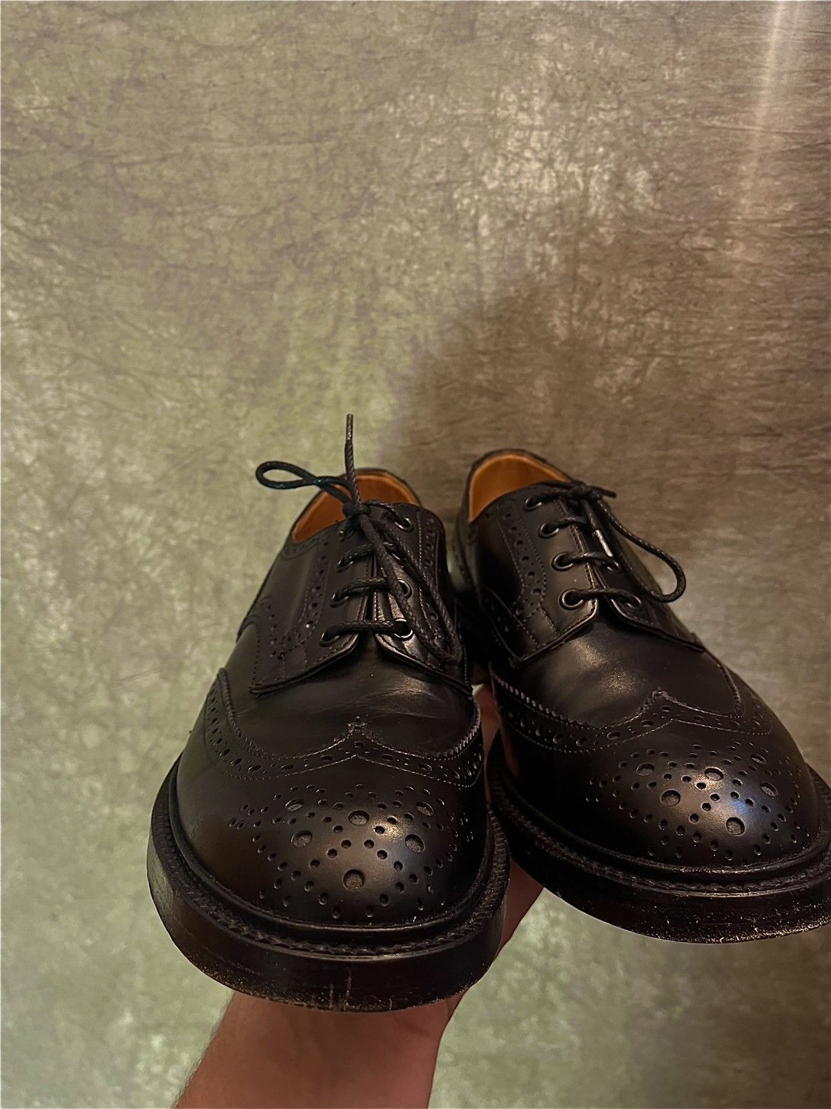 Leather × Tricker's TRICKERS BOURTON DERBY BROGUE BLACK CALF LEATHER SHOES Size US 12.5 / EU 45-46 - 2 Thumbnail