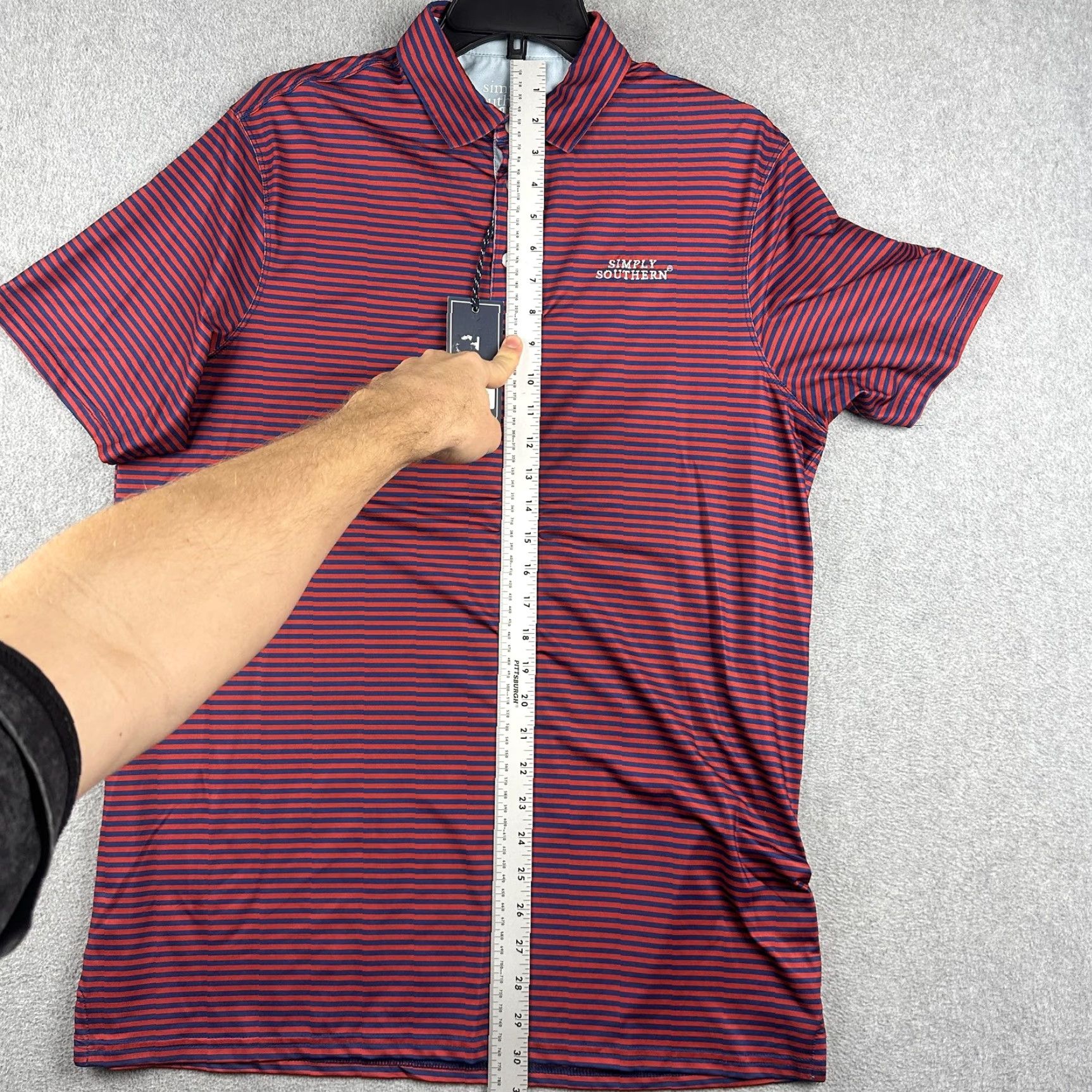 Vintage Simply Southern Polo Shirt Mens L Red Navy Striped Performance NWT Shirt Golf Size US L / EU 52-54 / 3 - 6 Thumbnail