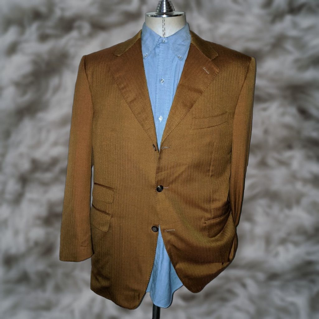 Canali VINTAGE Canali Sport Coat Jacket THREE-BUTTON 100% Cashmere Brown Ticket Pocket Notch Lapel Herringbone Regular 44R EUC Mens Size US S / EU 44-46 / 1 - 1 Thumbnail