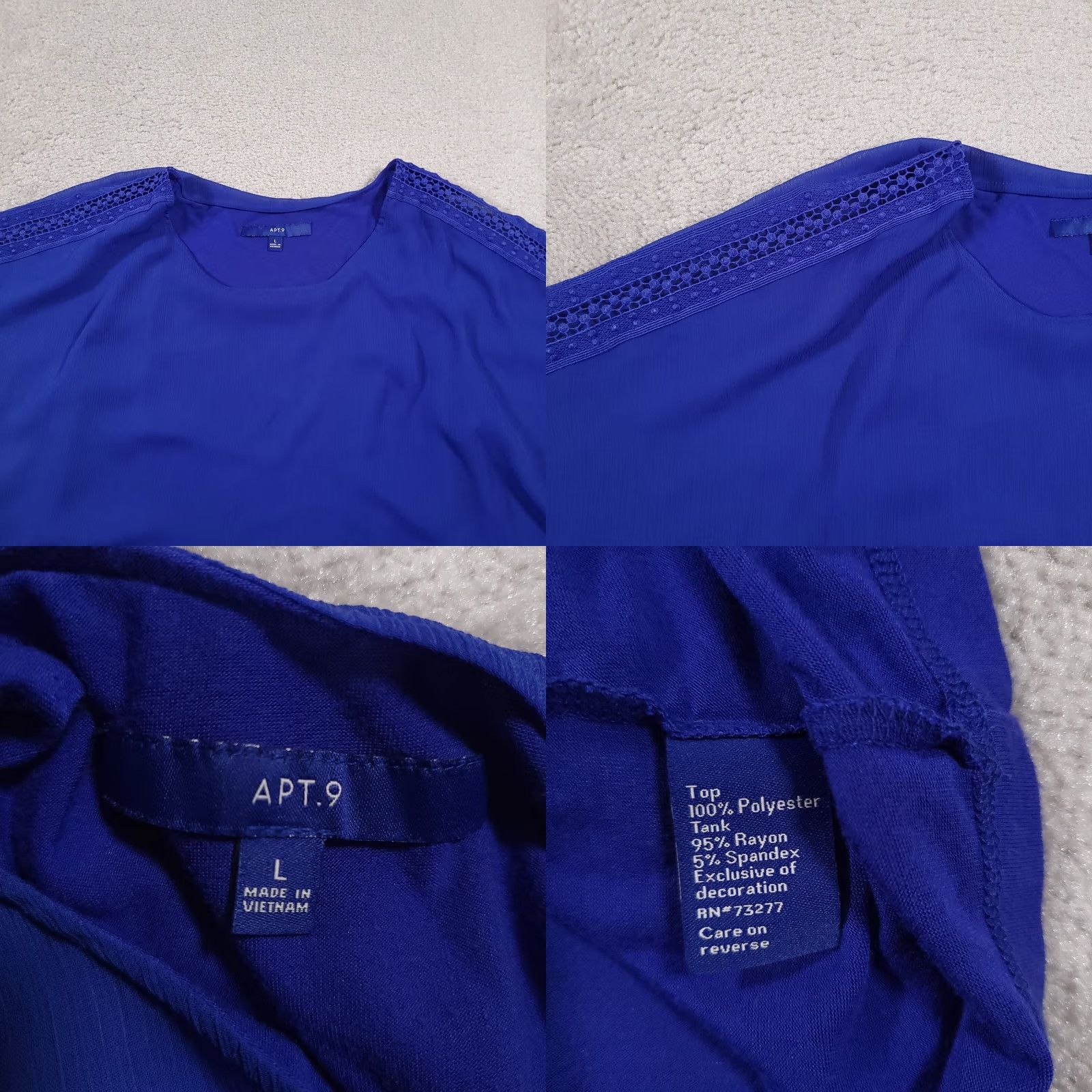 Vintage Apt 9 Shirt Womens Large Blue Tank Top Sheer Poncho Crewneck Stretch Crochet Size L / US 10 / IT 46 - 8 Thumbnail