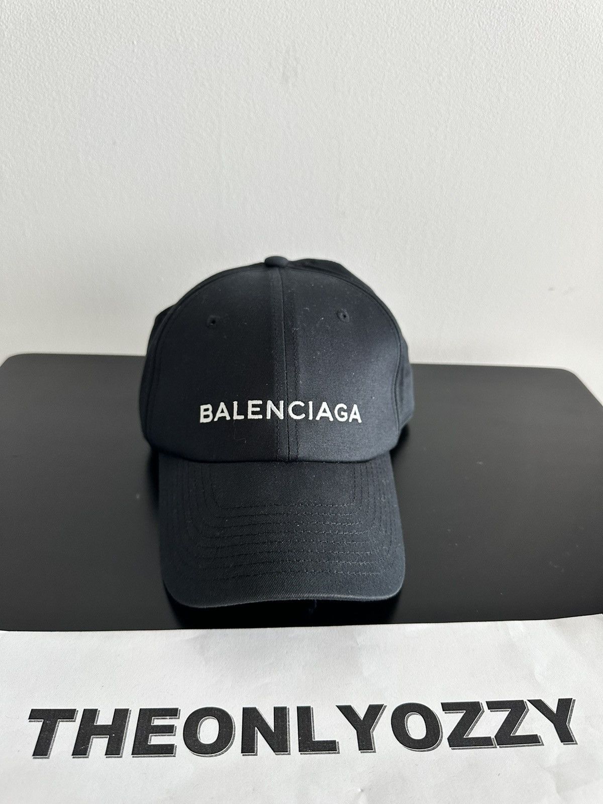 image of Balenciaga Logo Dad Cap Hat in Black, Men's