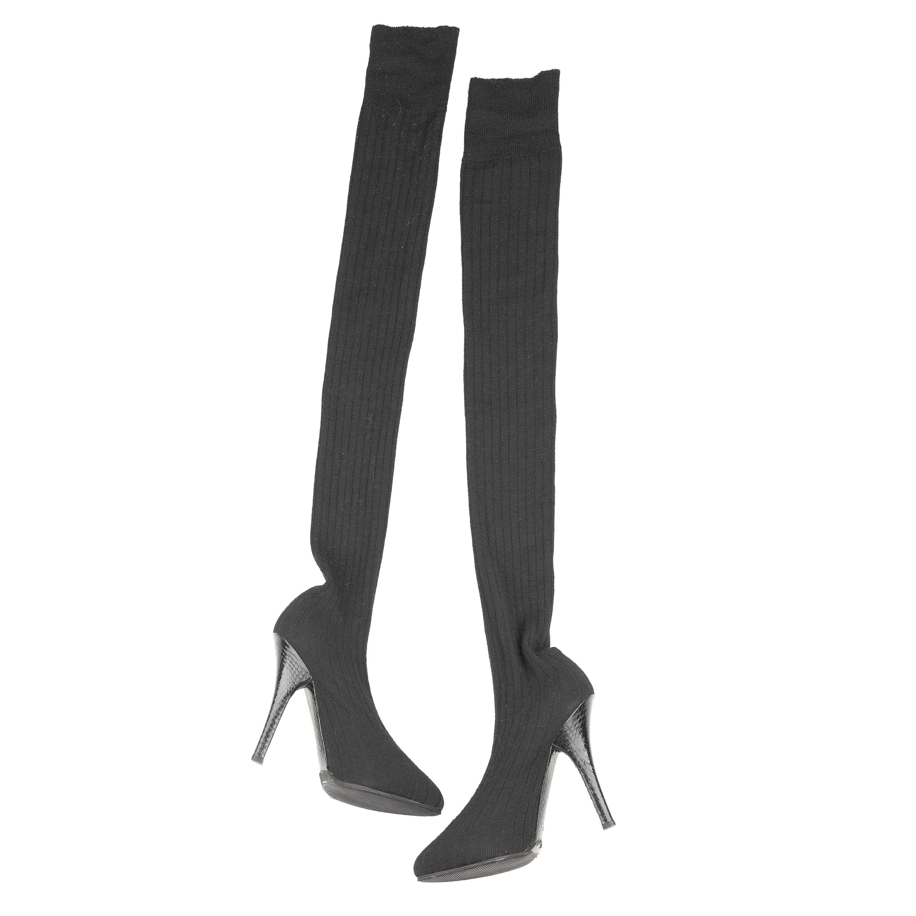 Dolce & Gabbana Dolce & Gabbana Vintage Over-the-Knee Black Wool Sock Boots Size US 6 / IT 36 - 2 Thumbnail