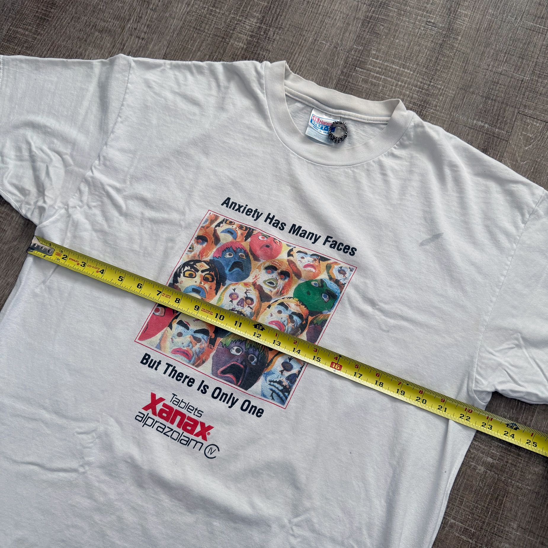 Vintage 1995 Vintage Xanax Alprazolam Anxiety Has Many Faces Tee Size US XL / EU 56 / 4 - 14 Thumbnail