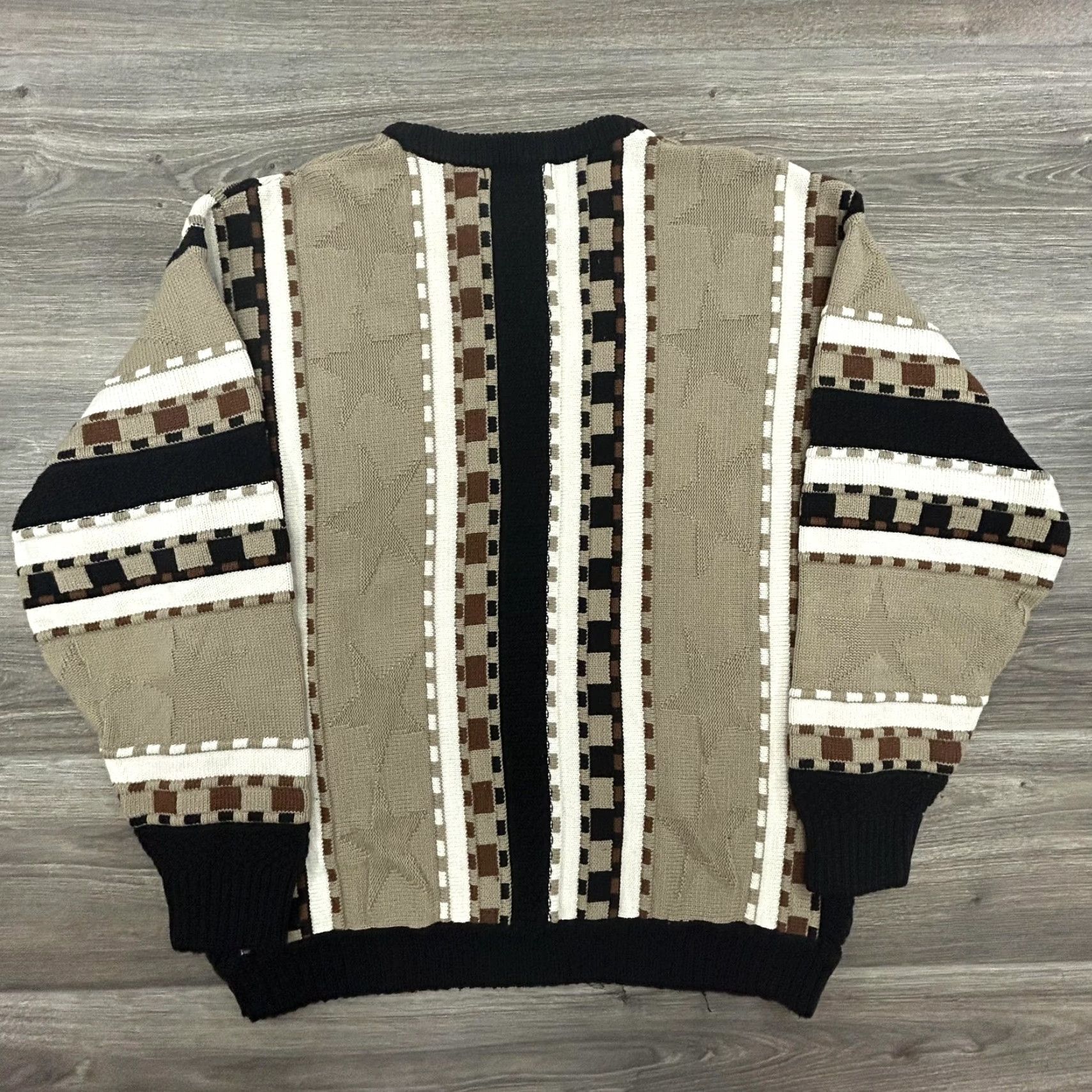 Coogi VINTAGE Bachrach Knit Sweater Mens XL Crewneck 3D Geometric Stripe Beige 90s Mens Size US XL / EU 56 / 4 - 2 Thumbnail