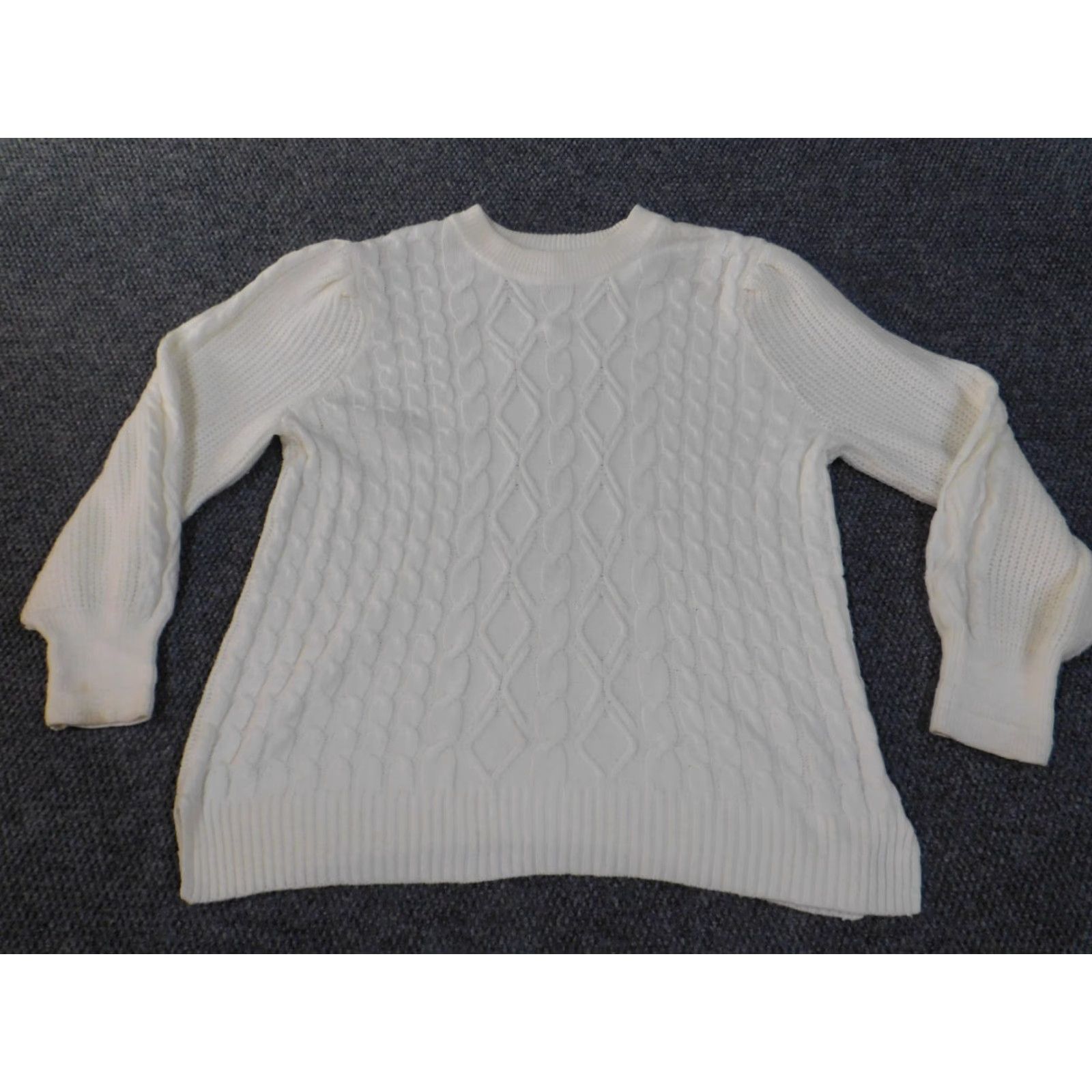 Vintage Crown & Ivy Sweater 2X Women's Pullover Crew Neck Raglan Sleeve White Cable-Knit Polyester Viscose Button Classic Casual Vintage: No Size XXL / US 16-18 / IT 52-54 - 2 Thumbnail