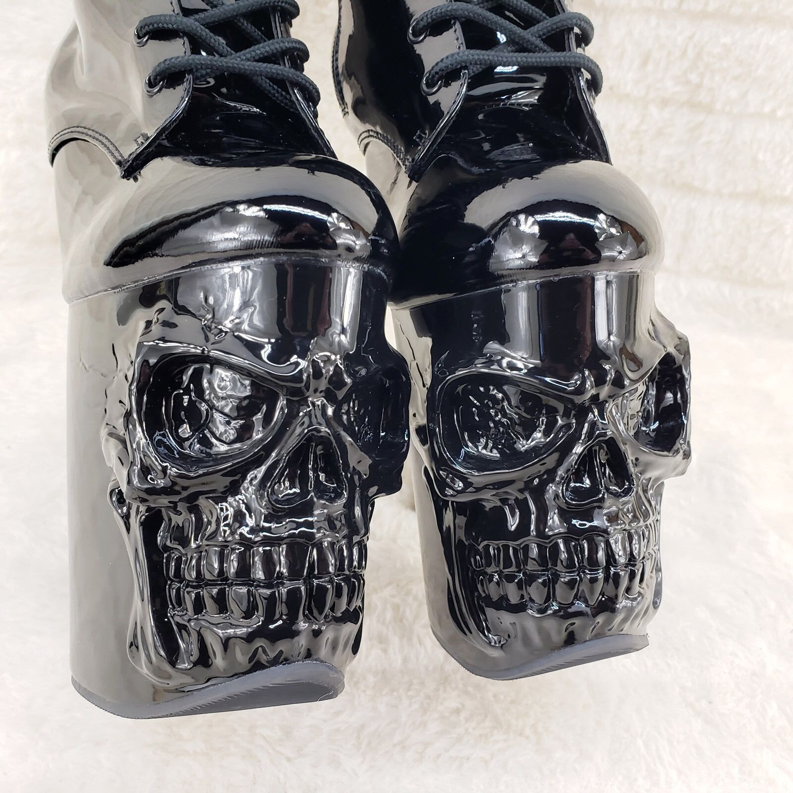 Other Rapture Black Patent Skull & Bones 8" High Heel Platform Ank Size US 10 / IT 40 - 3 Thumbnail