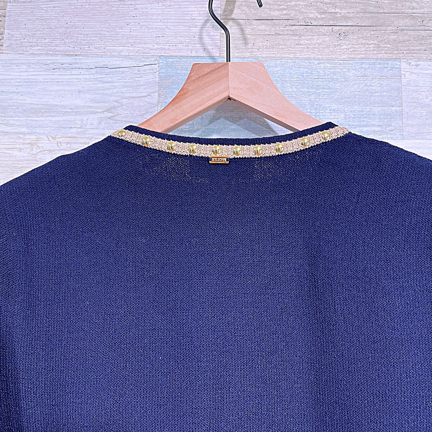 St. John ST JOHN Tweed Lady Jacket Blue Gold Studded Trim Womens 10 Size L / US 10 / IT 46 - 7 Thumbnail