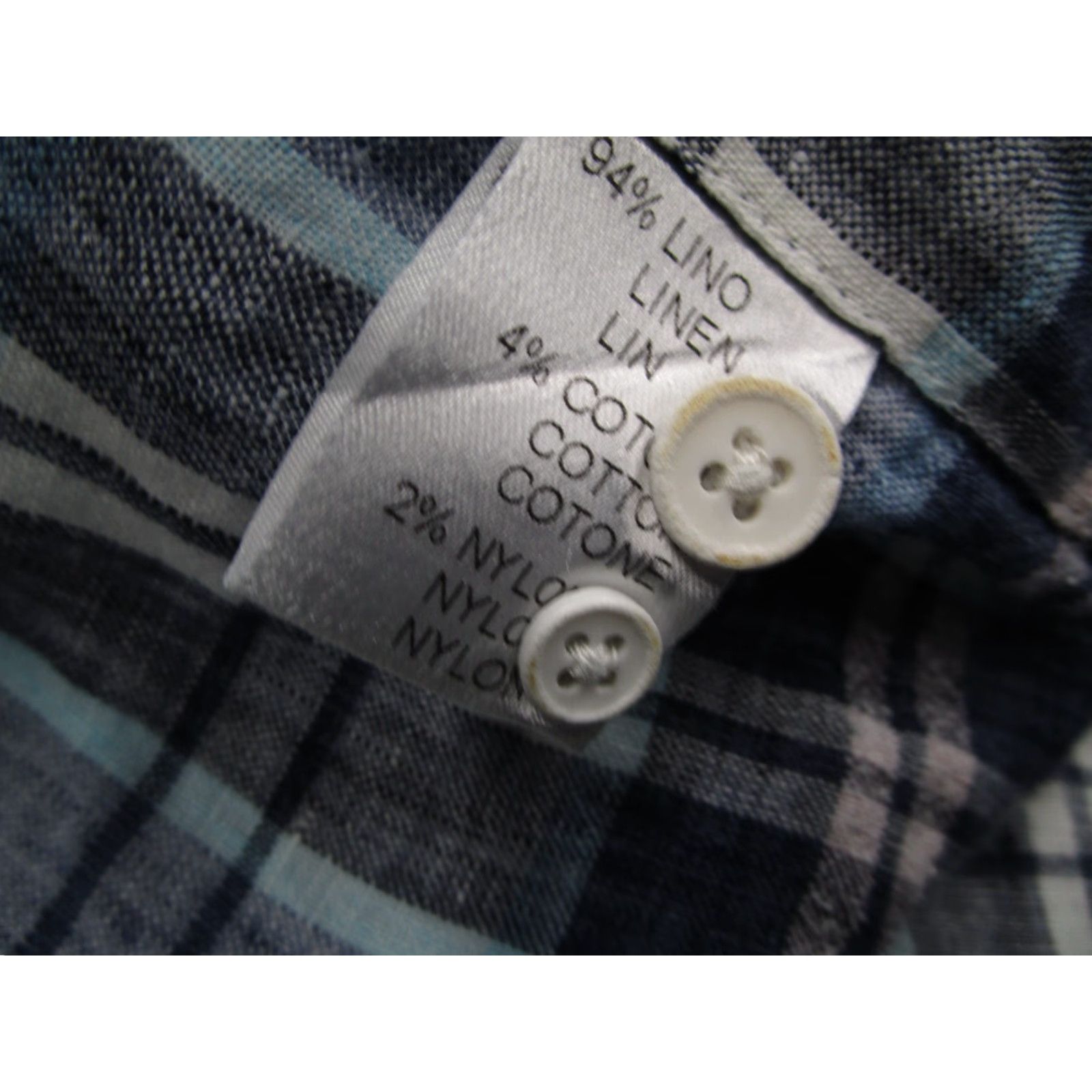 Vintage Culturata Dress Shirt Mens 2XL XXL Blue Tailored Fit Button Up Linen Blend Plaid Long Sleeve Slim Size 48R - 5 Thumbnail