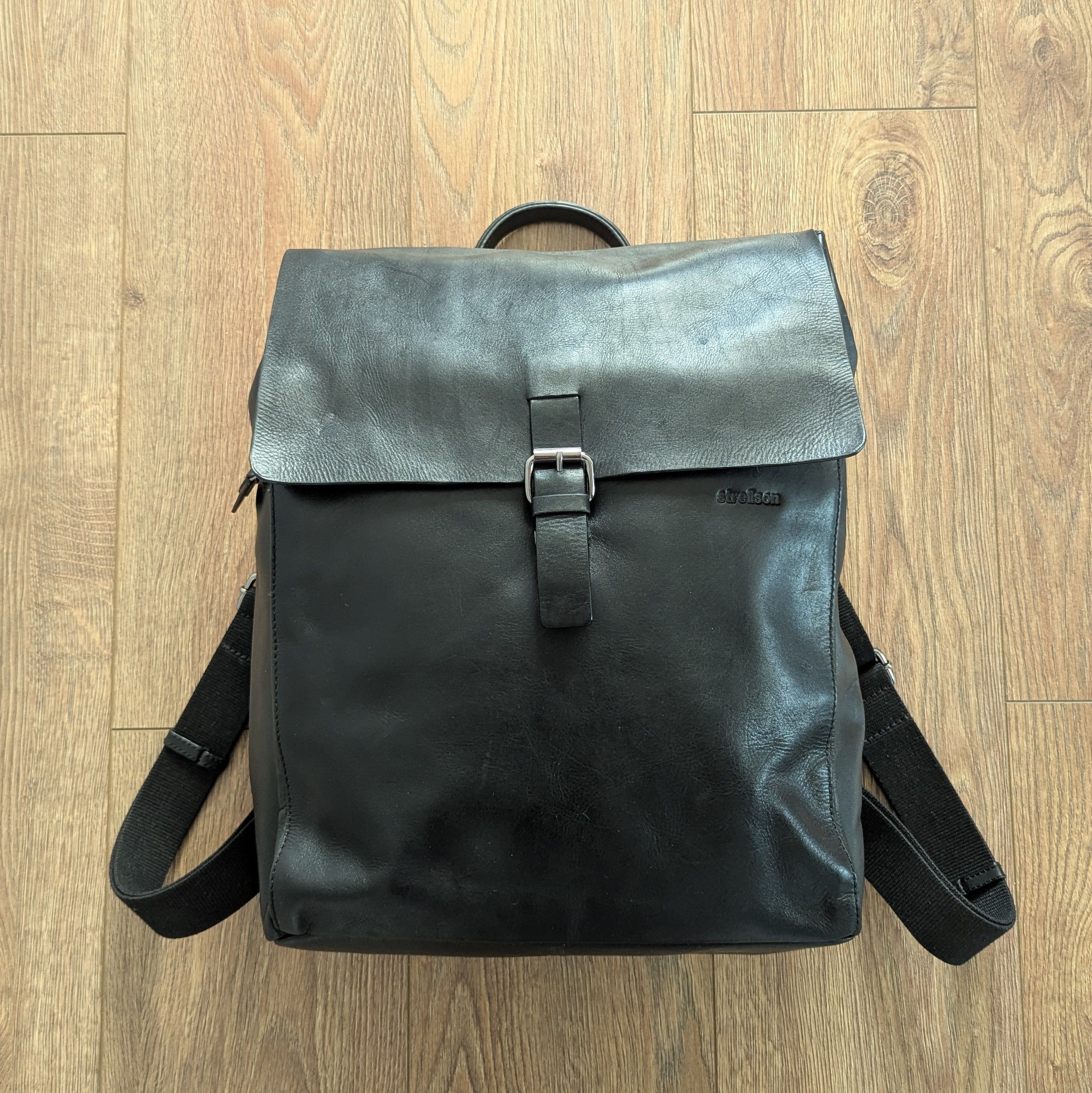 Leather × Strellson Strellson Leather Men's Back Pack Black Rukzak Luxury Brand Size ONE SIZE - 1 Thumbnail