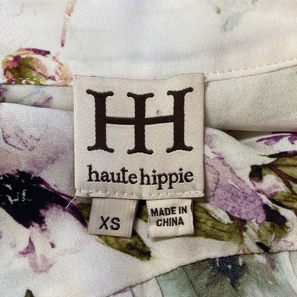 Haute Hippie Haute Hippie Womens Size XS Floral Cream Silk Button Up Blou Size XS / US 0-2 / IT 36-38 - 3 Thumbnail