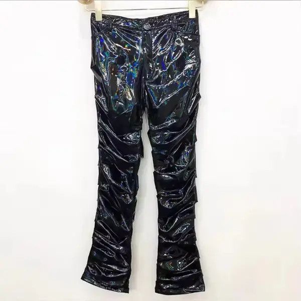 Jean Cool Black Holographic Shiny Reflective Stretchy pu Leather Size US 38 / EU 54 - 4 Thumbnail