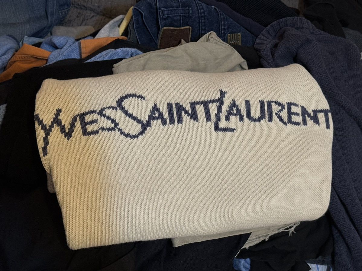 Yves Saint Laurent Cream YSL Sweater Knit Big Logo Turtleneck y2k Sweatshirt Size US L / EU 52-54 / 3 - 12 Thumbnail
