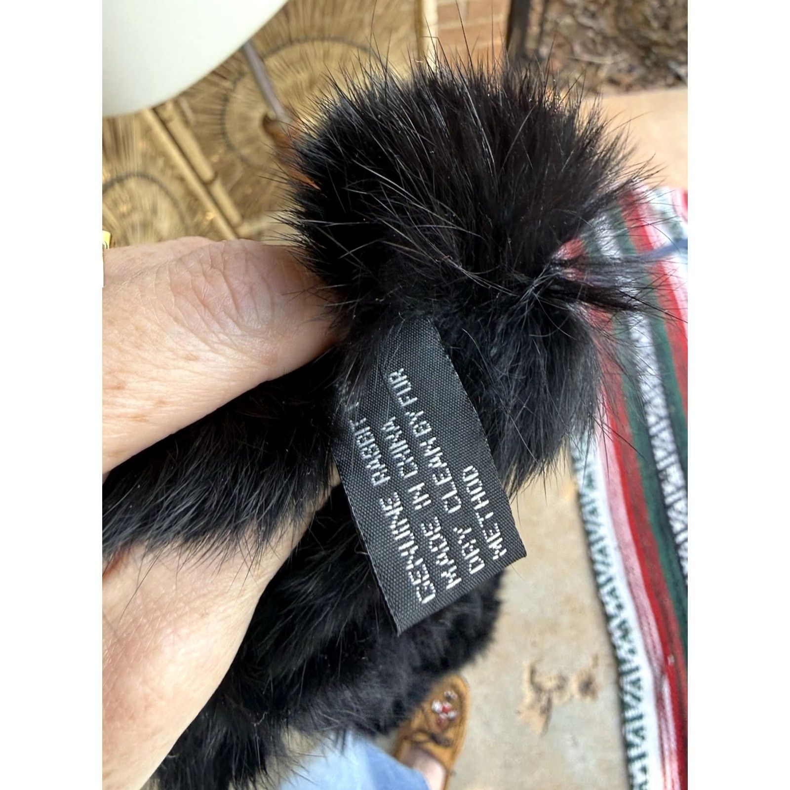 Vintage VINTAGE Cejon Scarf Women Black Fur Pom Pom Neck Warmer 60cm Festival Y2K Glam Size ONE SIZE - 5 Thumbnail