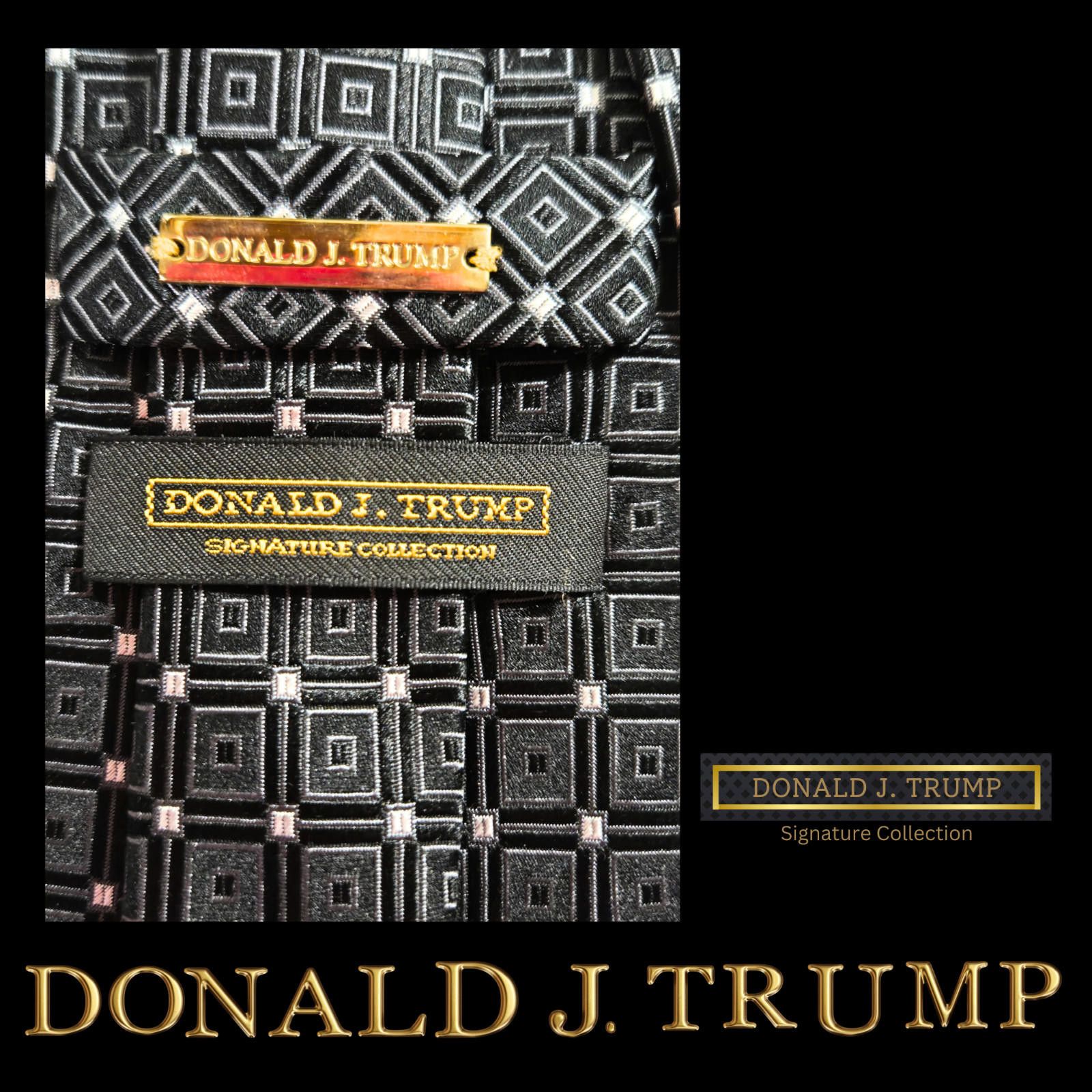 Designer NEW Donald Trump Necktie Black Silver Silk Tie Gift Box Size ONE SIZE - 2 Thumbnail