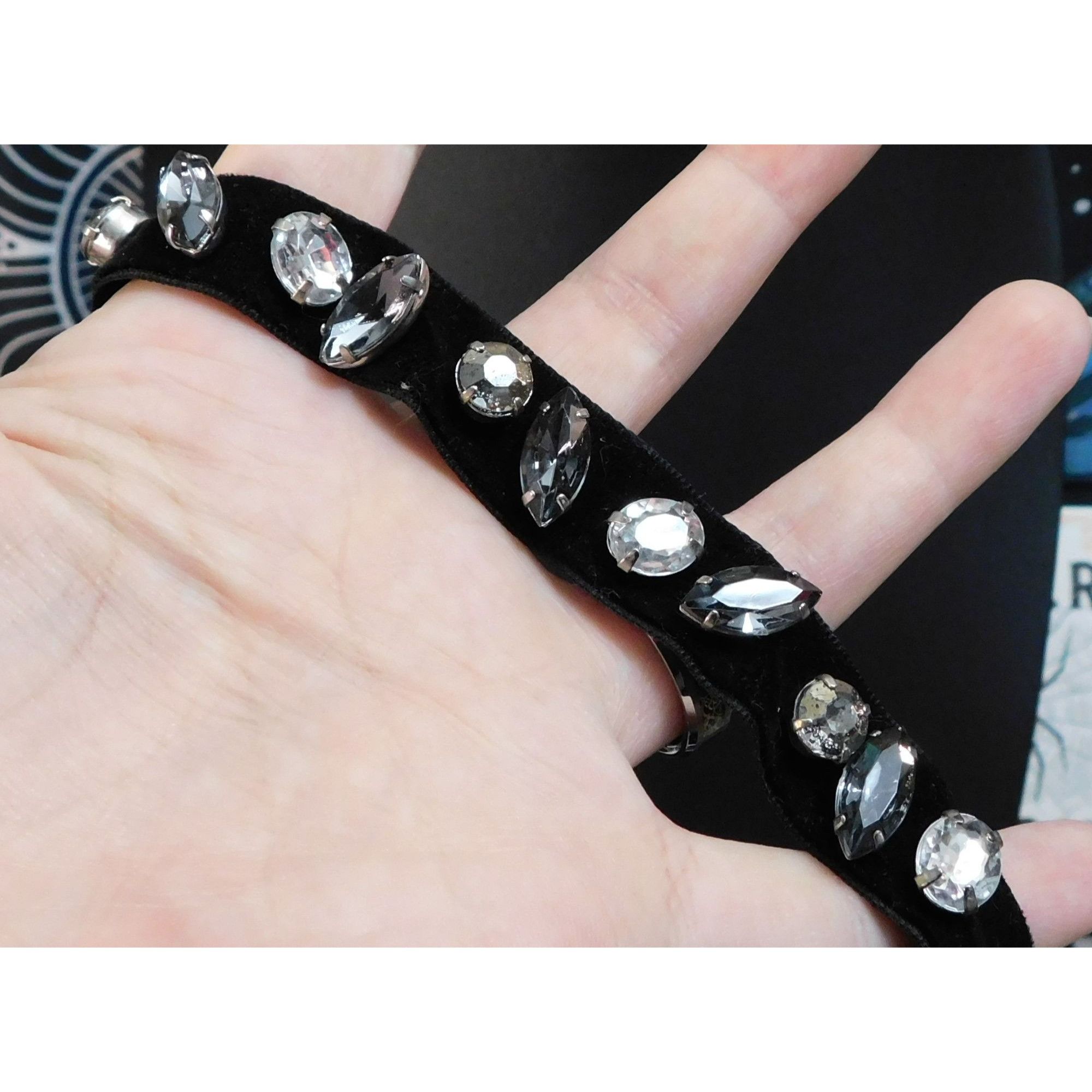 Handmade Glam Goth Hand Sewn Rhinestone Velvet Choker Size ONE SIZE - 2 Thumbnail