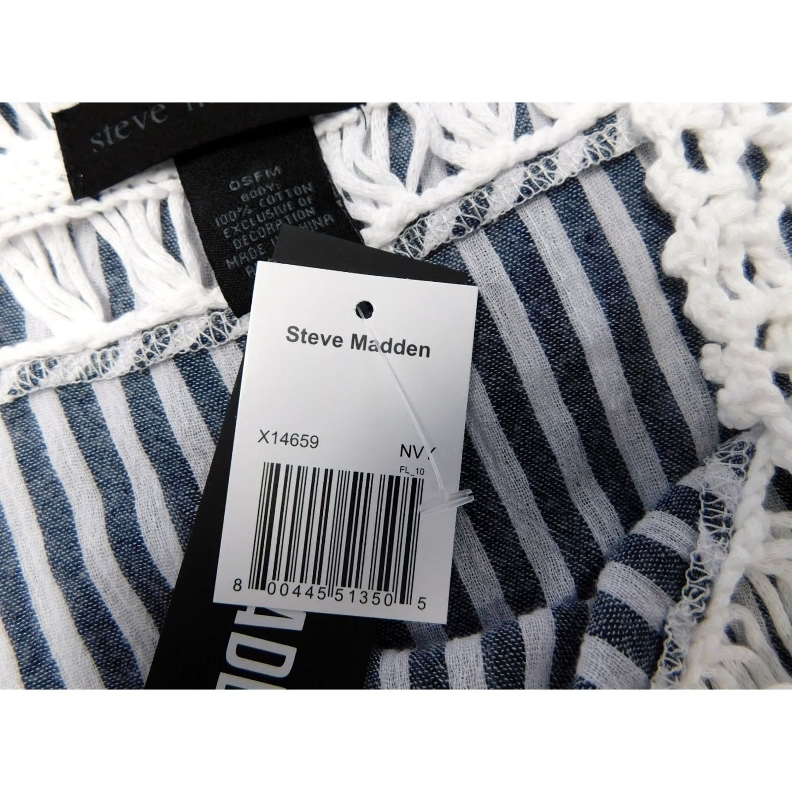 Steve Madden Steve Madden Crochet Cotton Beach Tunic Swim Cover-Up Navy Stripe One Size Women Stripe Beach Cover Up Women Navy Blue Crochet Cotton Tunic Size ONE SIZE - 7 Thumbnail