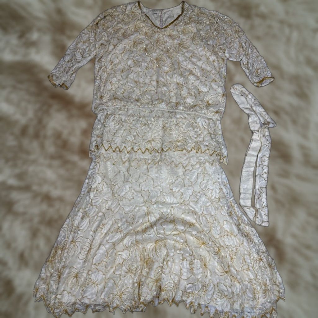 Vintage VINTAGE Judith Ann Creations Outfit/Set 2 Piece Skirt/Top L Beige Beaded Lined Womens Set Size 36" / US 14 / IT 50 - 1 Thumbnail