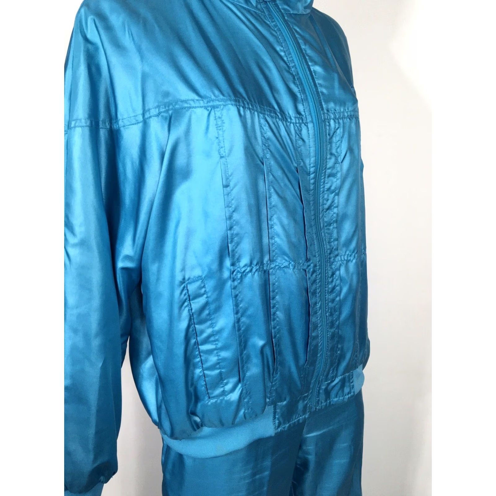 Adidas VINTAGE Adidas Trefoil Track Suit Windbreaker TEAL 80s Large Taiwan Womens Shiny Size L / US 10 / IT 46 - 5 Thumbnail