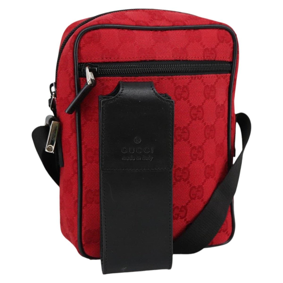 Gucci GG Canvas Shoulder Bag Silver Red 018 018, Women's