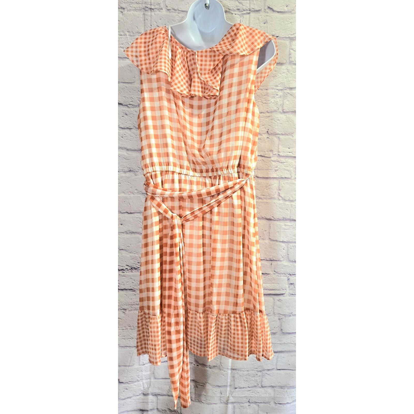 Lauren Conrad Lauren Conrad Orange White Check Crisscross Ruffle Dress 0X Size XL / US 12-14 / IT 48-50 - 2 Thumbnail