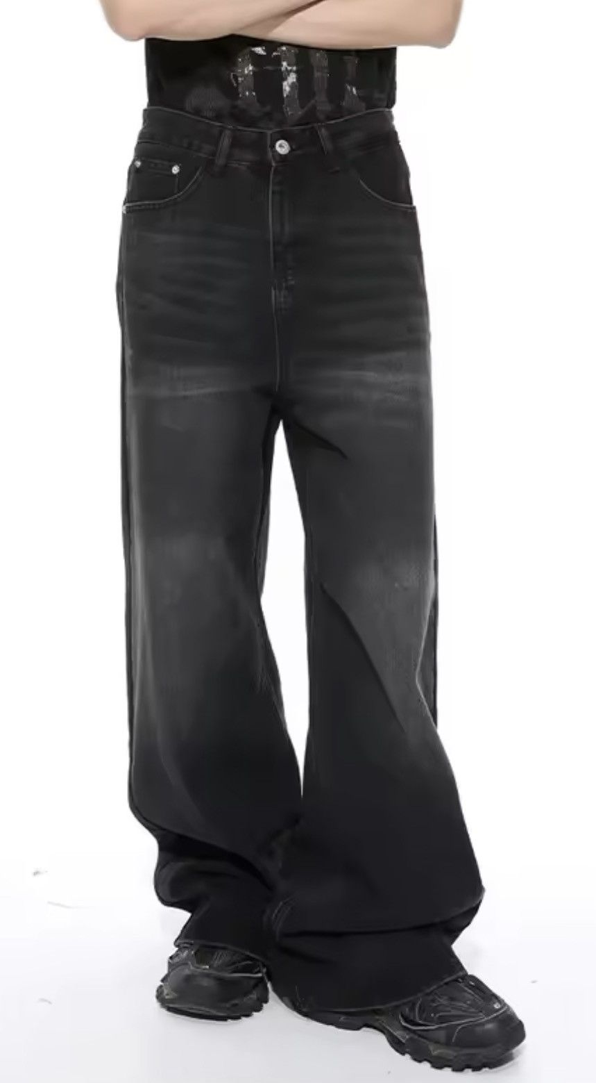 Japanese Brand Kitajima x zai Black Baggy Washed Denim Jeans Size US 31 - 3 Thumbnail