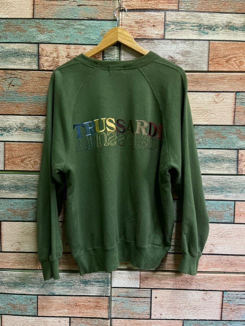 Trussardi Vintage Trussardi Rainbow Spell-out Sweatshirt Olive Green Size US L / EU 52-54 / 3 - 1 Thumbnail