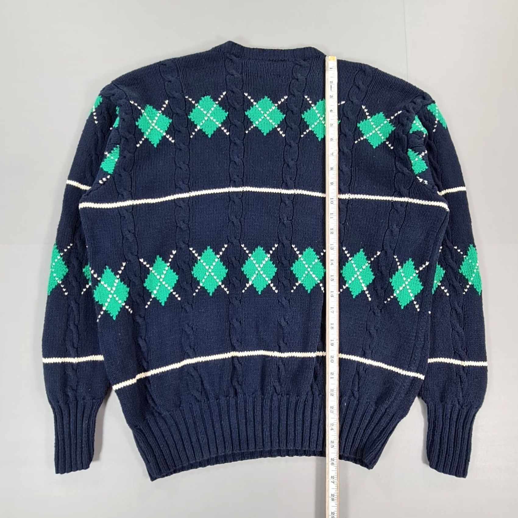 Polo Ralph Lauren VINTAGE Polo Ralph Lauren Jumper Mens XL Navy Blue Cable-Knit Argyle Diamond Hand Knit V-Neck Pullover Cotton Socks? Size US XL / EU 56 / 4 - 6 Thumbnail