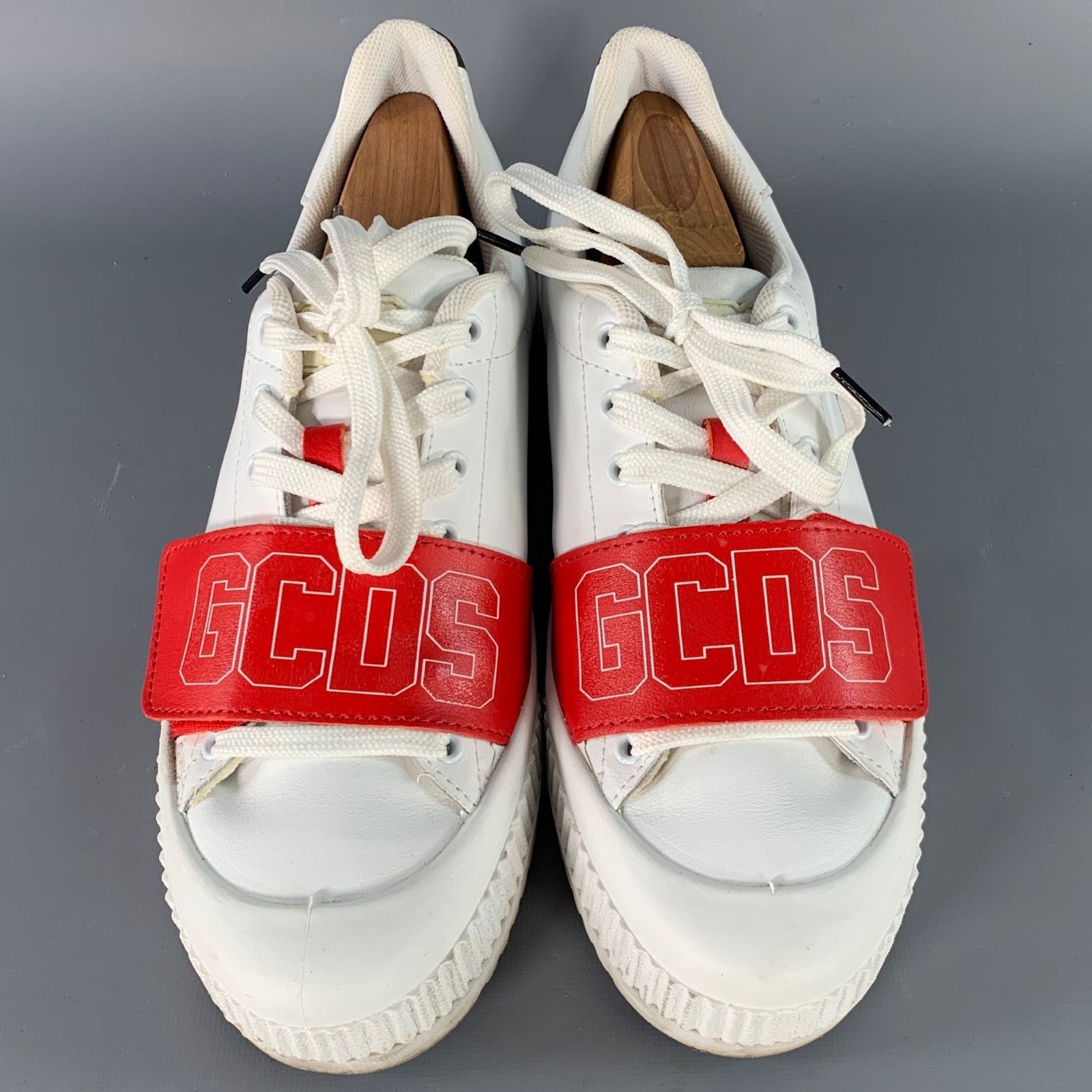 GCDS White Red Black Leather Logo Low Top Platform Sneakers Size US 9 / EU 42 - 4 Thumbnail