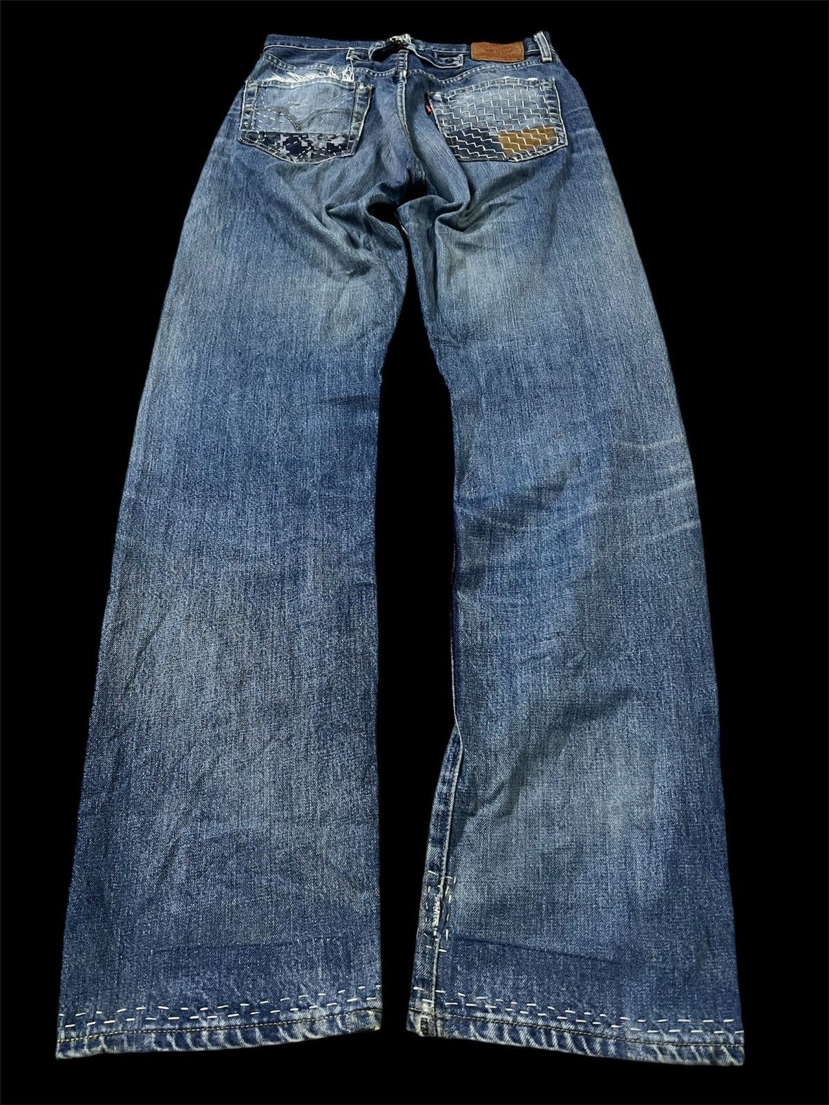 Levi's VINTAGE LEVIS 702 E BACKLE BACK CUSTOM SASHIKO BORO JAPAN Size US 30 / EU 46 - 2 Thumbnail