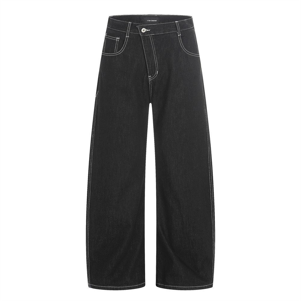 Men's irregular patchwork curved loose jeans