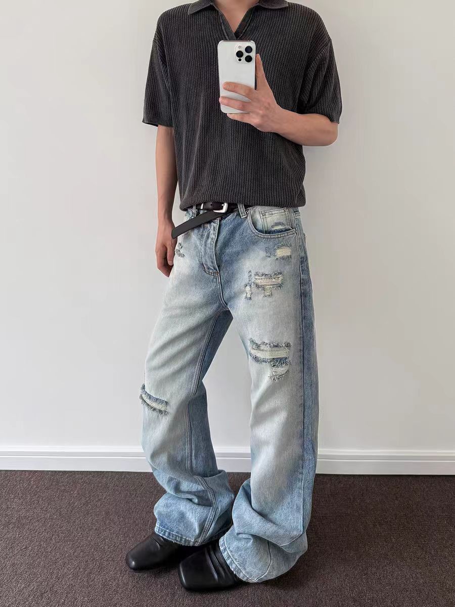 Designer × Jean × Vintage Vintage washed ripped straight leg micro flare jeans Size US 34 / EU 50 - 3 Thumbnail