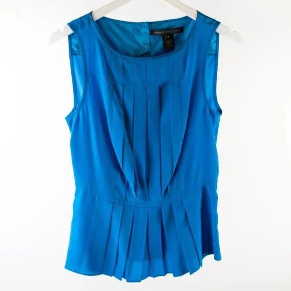 image of Marc By Marc Jacobs Teal Silk Pleated Peplum Blouse, Women's (Size XS)