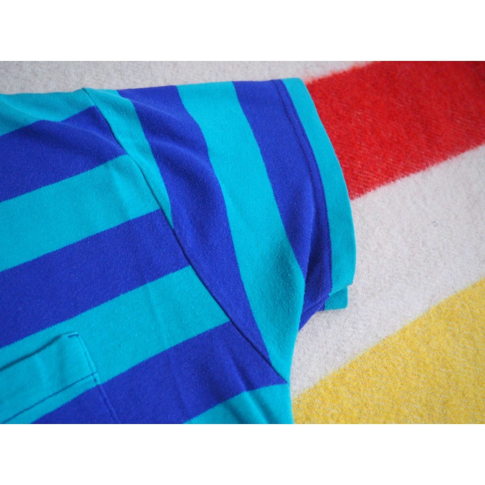 Nordstrom VTG 80s Nordstrom Teal Purple Striped Essential Pocket Crop Boxy Tee T-Shirt S Shirt Unisex Cotton Short Sleeve 1980s Size US S / EU 44-46 / 1 - 6 Thumbnail