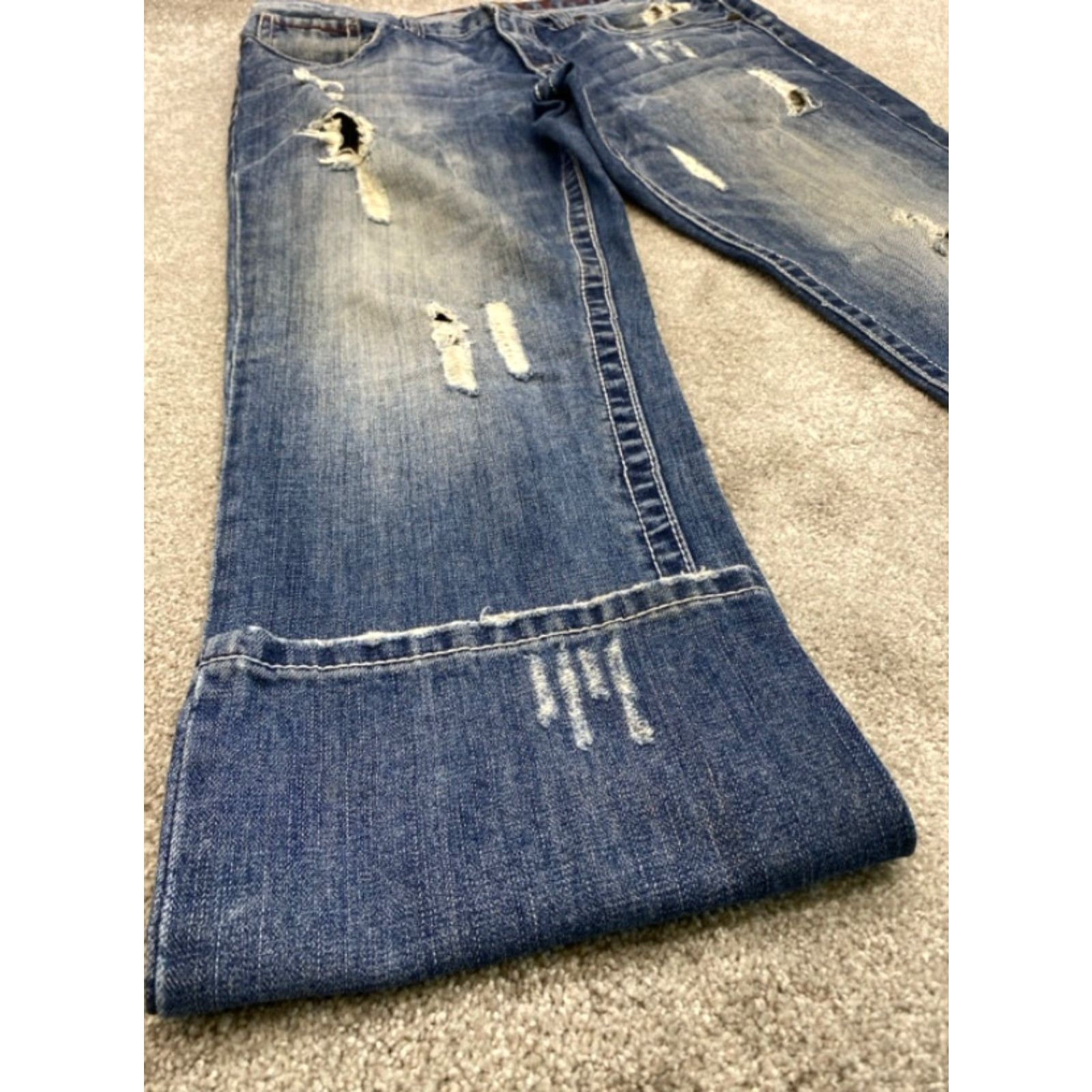 Decree VINTAGE Decree Jeans Mens 34x32 Bootcut Distressed Embroidered Back Pockets 5-Pocket Design Slim Straight 34 Blue Cotton Denim Jeans Mens Size US 34 / EU 50 - 2 Thumbnail