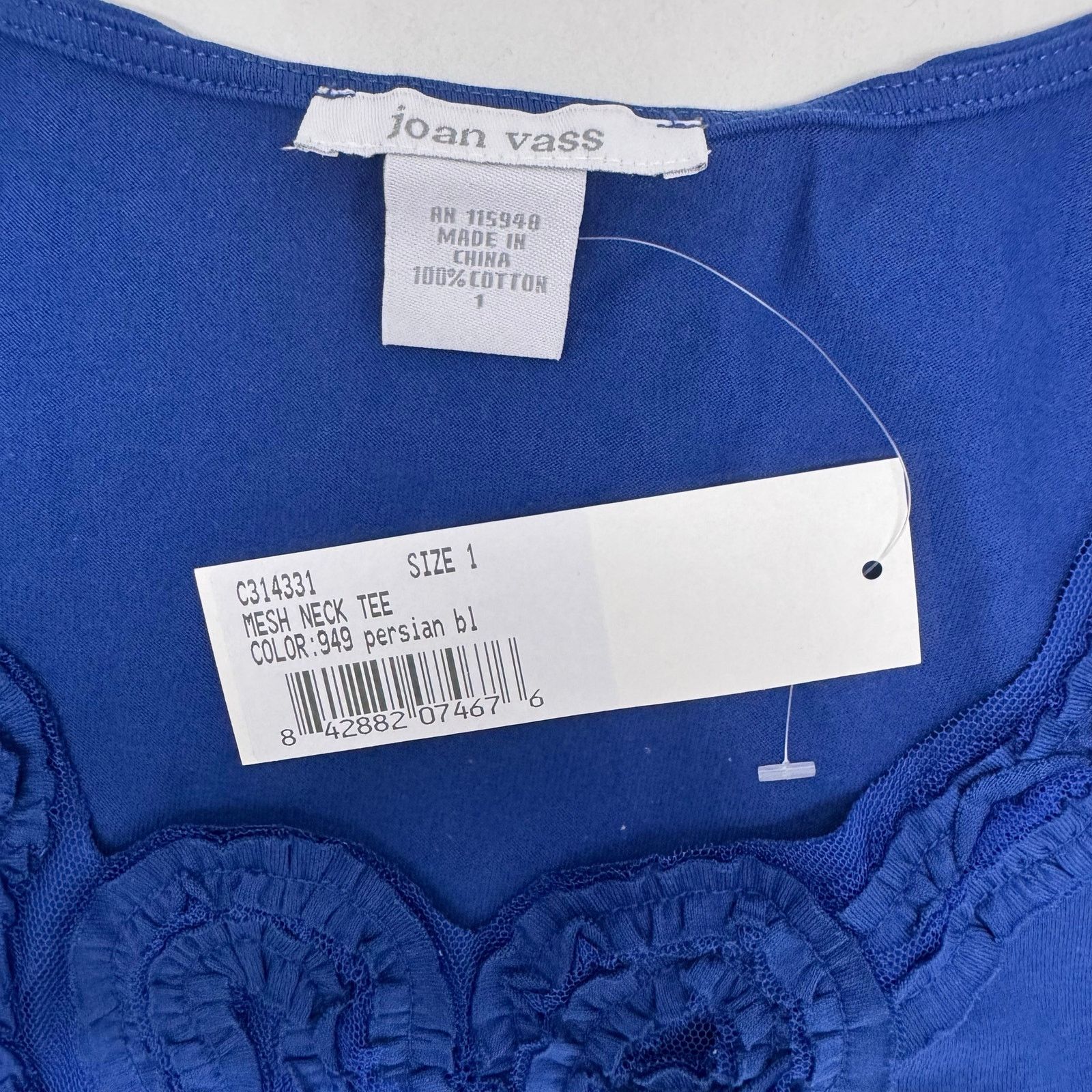 Vass Joan Vass Women's Mesh Neck Tee Persian Blue size 1/M Casual Size M / US 6-8 / IT 42-44 - 4 Thumbnail