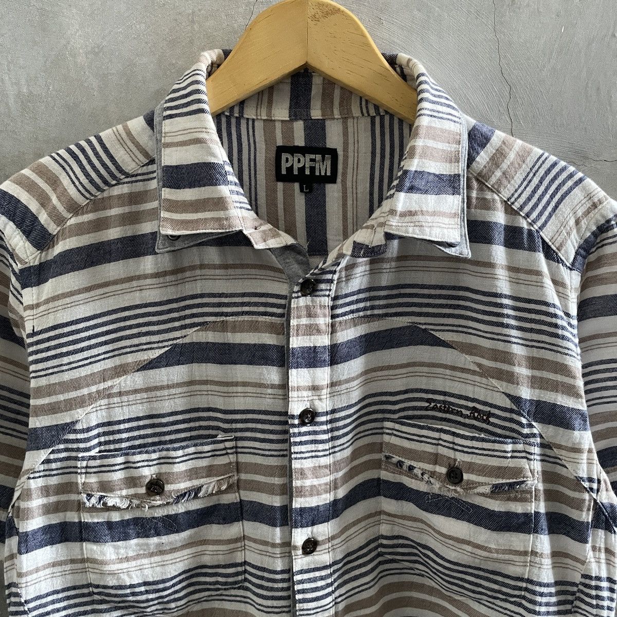 If Six Was Nine × Le Grande Bleu (L.G.B.) × PPFM PPFM Eastern Rock double collar stripes shirt Size US L / EU 52-54 / 3 - 3 Thumbnail