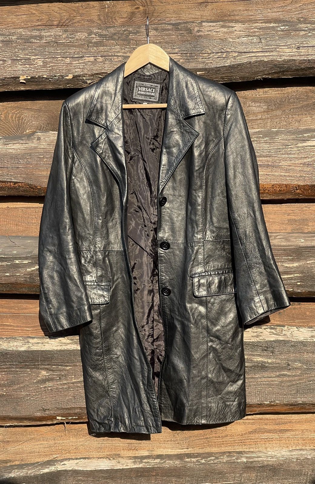 Versace Jeans Couture × Vintage 90’s Versace Jeans Couture Vintage black leather coat Size M / US 6-8 / IT 42-44 - 9 Thumbnail