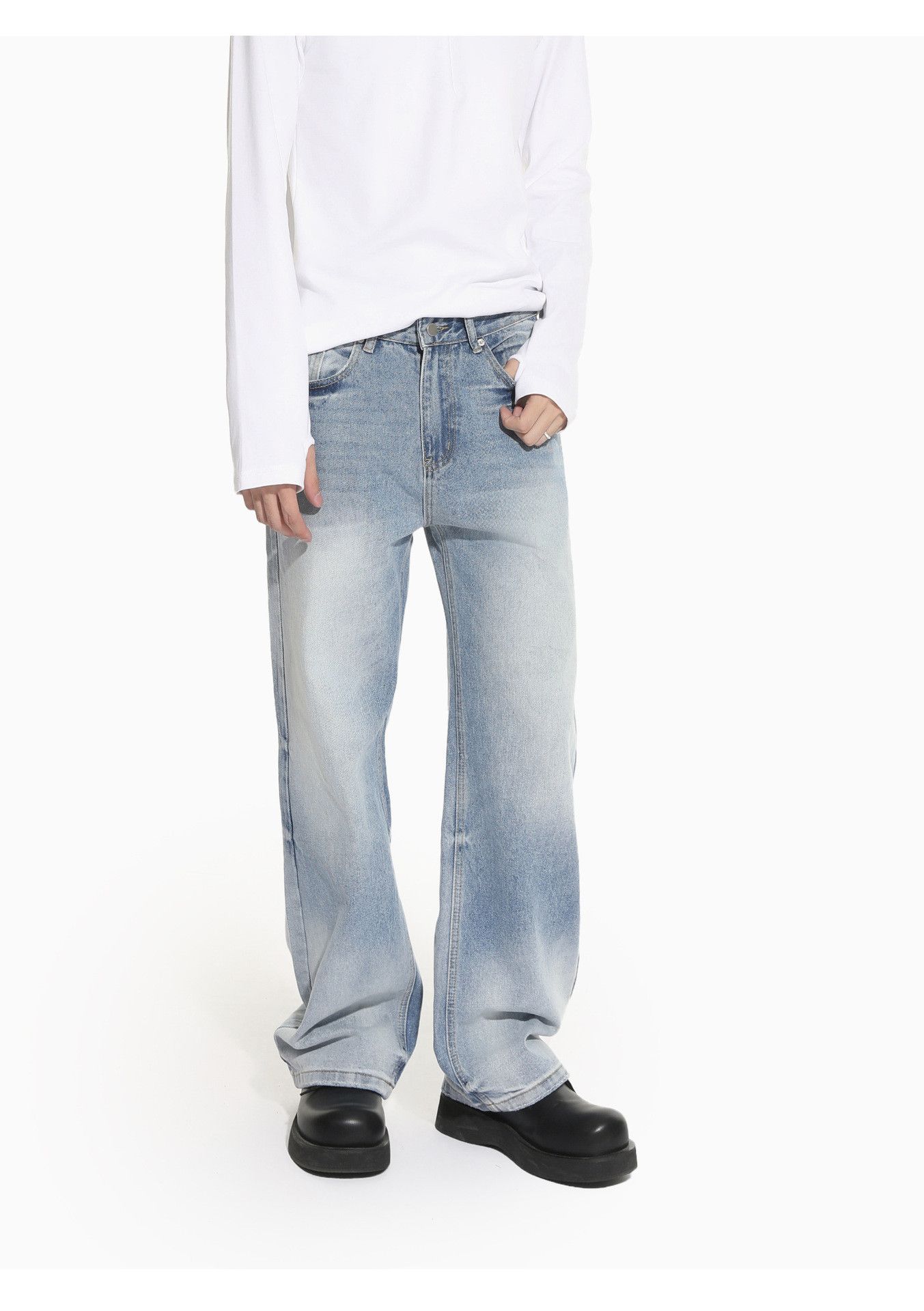 Japanese Brand Men's Japanese distressed straight leg wide-leg washed jeans Size US 32 / EU 48 - 1 Thumbnail